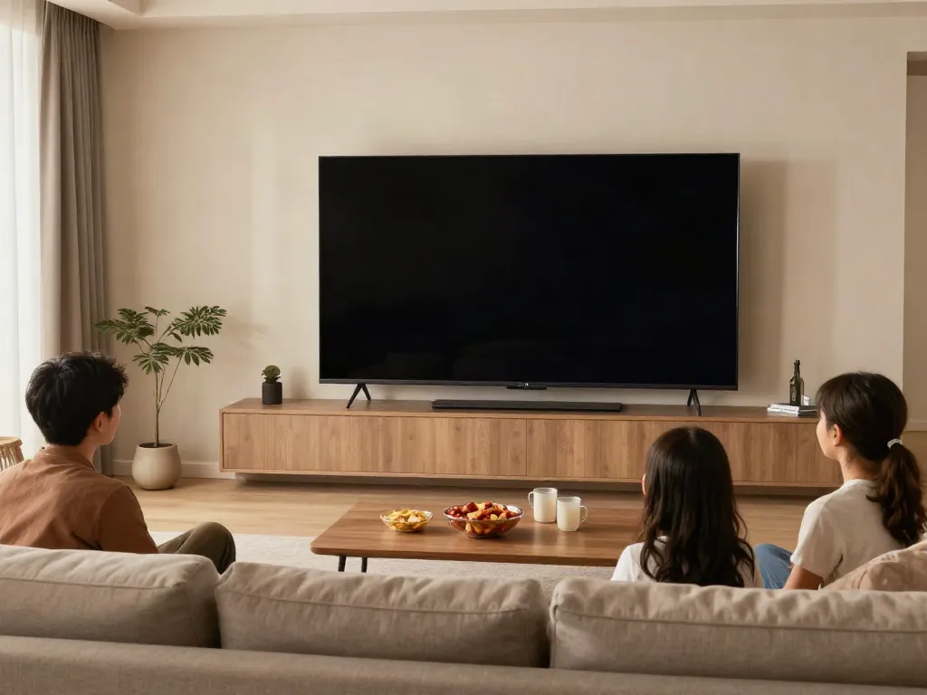 Télévision affichant l'interface de l'application Atlas Pro dans un salon accueillant.